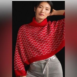 NWT Anthropologie Shimmer Hearts Crop Sweater NWT